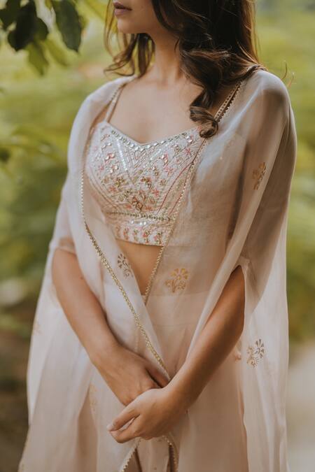 Kaia Gold Silk, Organza, Satin V Neck Cape And Pant Set at Aza Fashions Kaia_Gold Silk, Organza, Satin V Neck Cape And Pant Set_at_Aza_Fashions