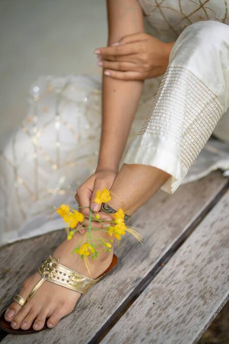 Kaia_White Silk, Organza Crop Top Halter Tunic Round And Pant Set_at_Aza_Fashions