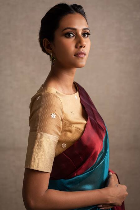 Shop_Priyanka Raajiv_Blue Silk Chanderi Saree_Online_at_Aza_Fashions