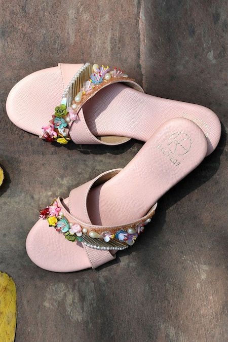 Buy Pink Embroidered Keysha Embellished Cross Strap Flats by