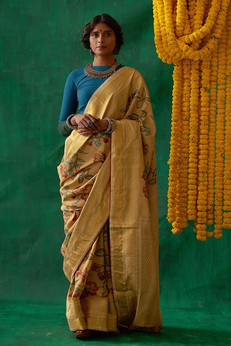 Kasturi Kundal Thumri Kalamkari Kanjivaram Silk Saree 