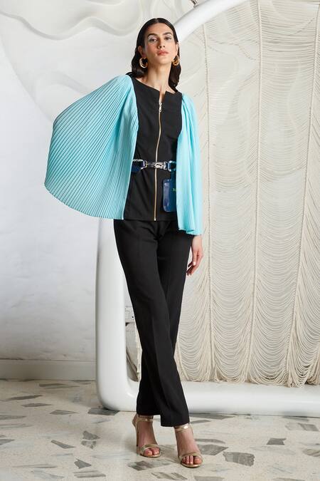 Kamaali Pret_Black Micro Polyester Plain Straight Pant  _Online_at_Aza_Fashions