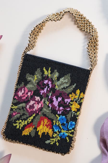 Buy The Leather Garden Black Embellished Handmade Floral Bead Handbag Online at Aza Fashions Buy_The Leather Garden_Black Embellished Handmade Floral Bead Handbag _Online_at_Aza_Fashions