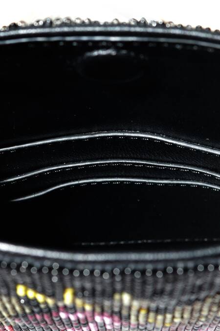 The Leather Garden_Black Embellished Handmade Floral Bead Handbag _at_Aza_Fashions