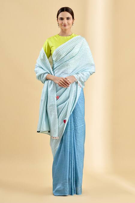 Injiri Blue Silk Bandhani Saree