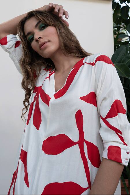 Shop_Kanelle_Ivory Viscose Twill Leaf V Neck Faith Jumpsuit_Online_at_Aza_Fashions