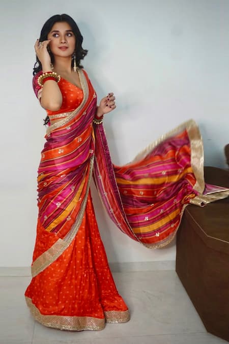 Buy Red Cotton Silk Begum Bandhej Saree With Blouse For Women by Gopi Vaid  Online at Aza Fashions.