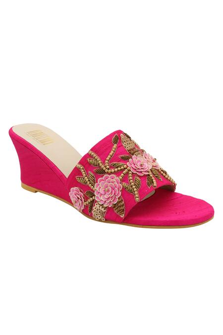 Veruschka By Payal Kothari_Pink Embroidery Floral Wedges _Online_at_Aza_Fashions