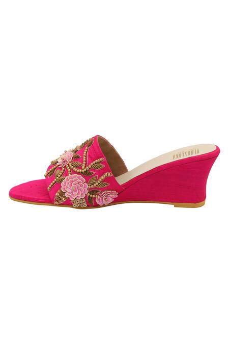 Shop_Veruschka By Payal Kothari_Pink Embroidery Floral Wedges _Online_at_Aza_Fashions