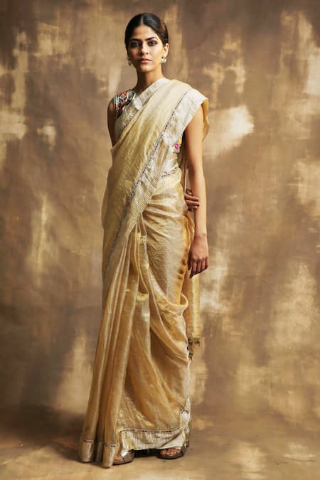 Sona Golden Beige Pure Tissue Silk Saree Set (2 Piece) – Fabric Pandit