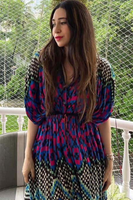 Saaksha & Kinni_Multi Color Cotton Silk Hand Micro Pleated Printed Kaftan  _at_Aza_Fashions