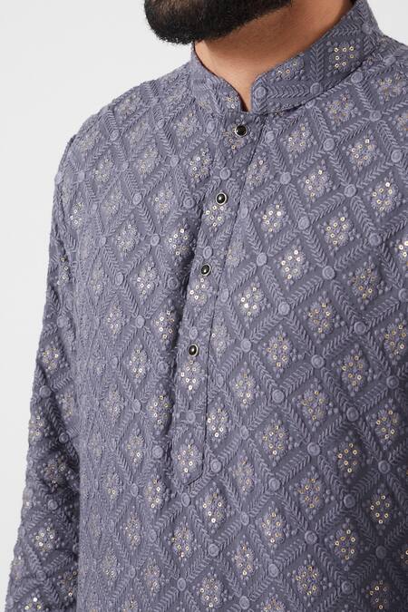Kasbah Grey Georgette, Cotton Embroidery, Sequins Chikankari And Kurta Set Online at Aza Fashions Kasbah_Grey Georgette, Cotton Embroidery, Sequins Chikankari And Kurta Set _Online_at_Aza_Fashions