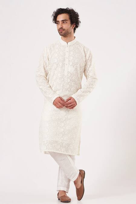 Kasbah White Georgette Embroidered Chikankari And Sequin Kurta