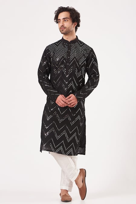 Kasbah Black Georgette Embroidered Foil Mirror And Kurta Set