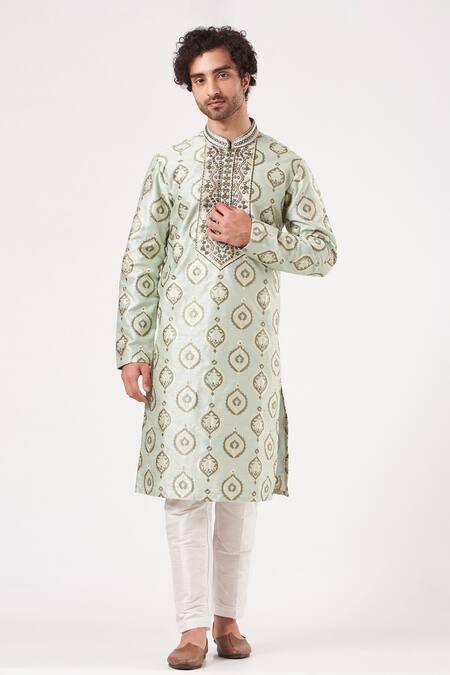 Kasbah Blue Silk Embroidered Kurta Set