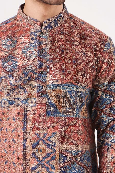 Kasbah_Maroon Georgette Sequins Embroidered Kurta Set _Online_at_Aza_Fashions