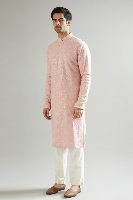 Kasbah Pink Georgette Embroidered Sequin Floral And Kurta Set