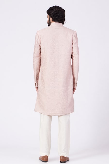 Shop Kasbah Pink Polyester Embroidery Geometric Sherwani Set at Aza Fashions Shop_Kasbah_Pink Polyester Embroidery Geometric Sherwani Set _at_Aza_Fashions