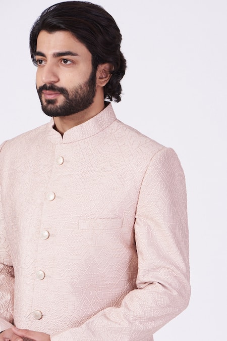 Kasbah Pink Polyester Embroidery Geometric Sherwani Set Online at Aza Fashions Kasbah_Pink Polyester Embroidery Geometric Sherwani Set _Online_at_Aza_Fashions