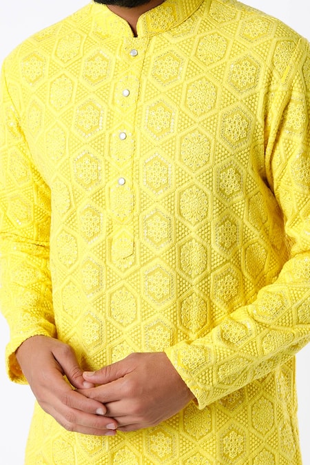 Kasbah Yellow Georgette, Cotton Mirrors Chikankari Kurta Set Online at Aza Fashions Kasbah_Yellow Georgette, Cotton Mirrors Chikankari Kurta Set _Online_at_Aza_Fashions