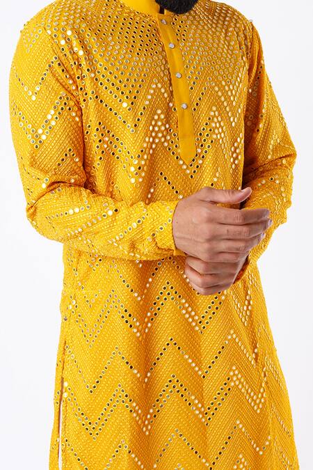 Kasbah Yellow Georgette, Cotton Mirrors Embroidered Kurta Set Online at Aza Fashions Kasbah_Yellow Georgette, Cotton Mirrors Embroidered Kurta Set _Online_at_Aza_Fashions