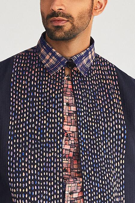 Kunal Anil Tanna Blue Cotton Bundi And Shirt Set Online at Aza Fashions Kunal Anil Tanna_Blue Cotton Bundi And Shirt Set _Online_at_Aza_Fashions