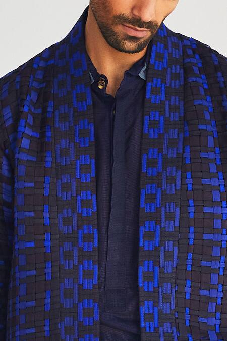 Kunal Anil Tanna Blue Cotton Jacket And Pant Set Online at Aza Fashions Kunal Anil Tanna_Blue Cotton Jacket And Pant Set _Online_at_Aza_Fashions