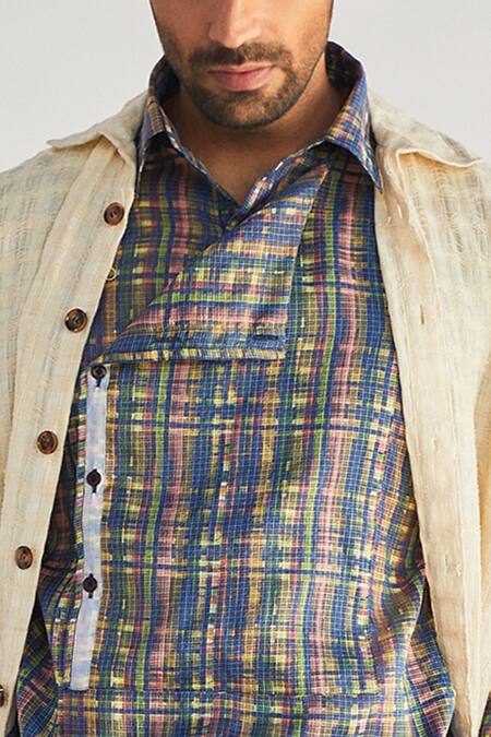 Kunal Anil Tanna_Blue Cotton Jacket And Pant Set  _Online_at_Aza_Fashions