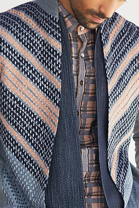 Kunal Anil Tanna_Blue Cotton Jacket And Kurta Set _Online_at_Aza_Fashions