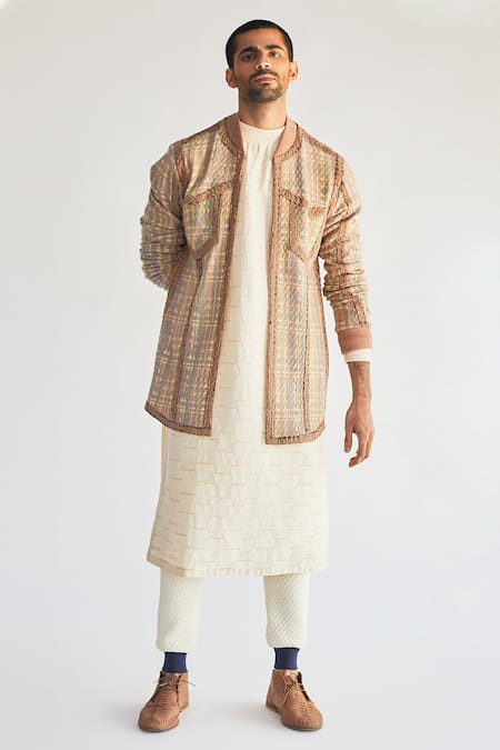 Shop Kunal Anil Tanna Beige Cotton Jacket And Kurta Set at Aza Fashions Shop_Kunal Anil Tanna_Beige Cotton Jacket And Kurta Set _at_Aza_Fashions