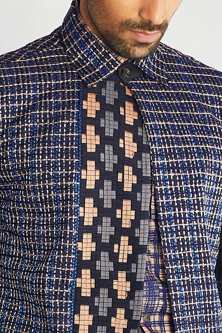 Kunal Anil Tanna Blue Cotton Jacket And Pant Set Online at Aza Fashions Kunal Anil Tanna_Blue Cotton Jacket And Pant Set _Online_at_Aza_Fashions