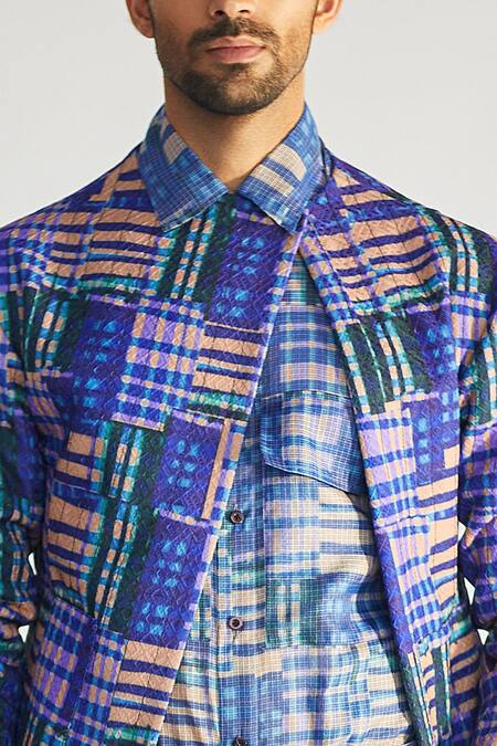 Kunal Anil Tanna Blue Cotton Jacket And Pant Set Online at Aza Fashions Kunal Anil Tanna_Blue Cotton Jacket And Pant Set _Online_at_Aza_Fashions