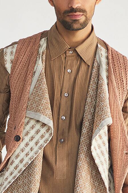 Kunal Anil Tanna Beige Cotton Jacket And Pant Set Online at Aza Fashions Kunal Anil Tanna_Beige Cotton Jacket And Pant Set _Online_at_Aza_Fashions