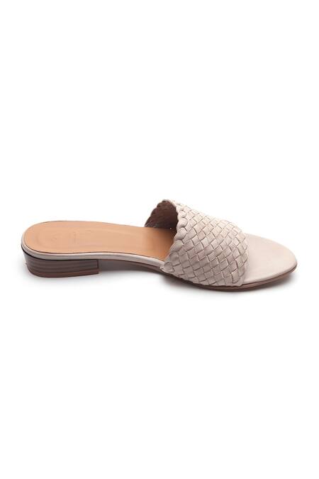 Tissr_Beige Leather Textured Sandals_Online_at_Aza_Fashions