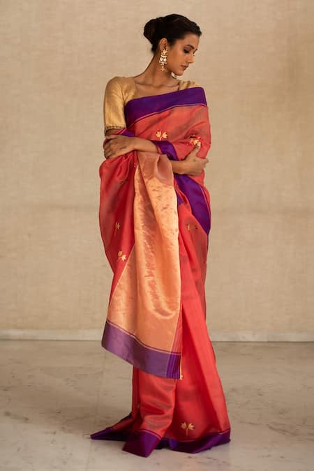 Priyanka Raajiv Pink Silk Chanderi Woven Thread Saree