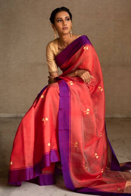 Priyanka Raajiv_Pink Silk Chanderi Thread Saree_Online_at_Aza_Fashions