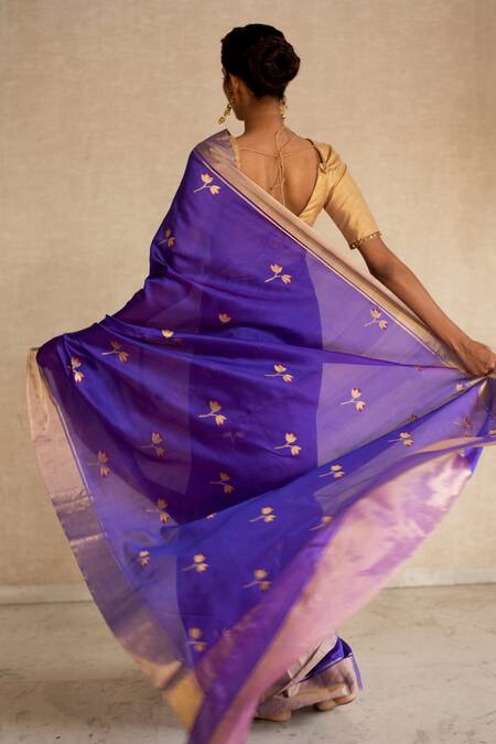 Shop_Priyanka Raajiv_Purple Silk Chanderi Thread Saree _at_Aza_Fashions