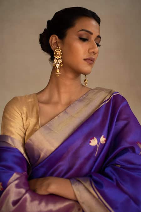 Shop_Priyanka Raajiv_Purple Silk Chanderi Thread Saree _Online_at_Aza_Fashions
