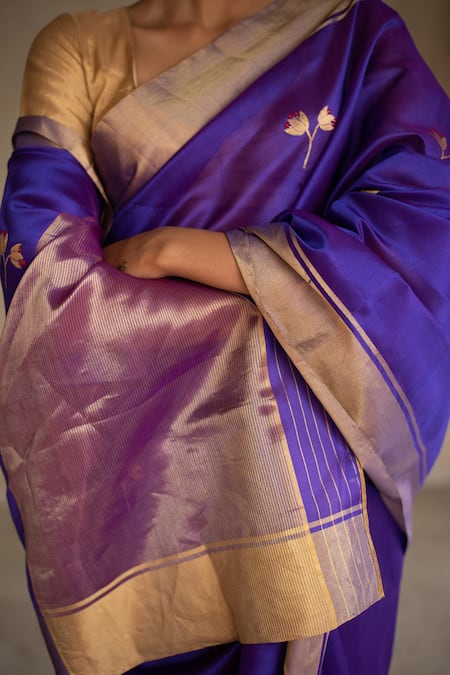 Priyanka Raajiv_Purple Silk Chanderi Thread Saree _at_Aza_Fashions