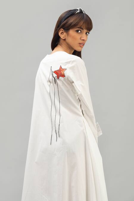 Shop_Chillosophy_White Cotton Poplin Round Asymmetric Dress_Online_at_Aza_Fashions