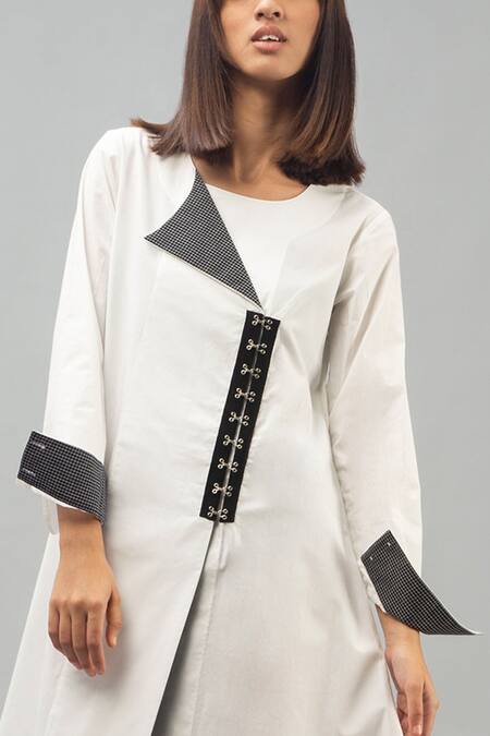 Chillosophy_White Cotton Poplin Round Asymmetric Dress_at_Aza_Fashions