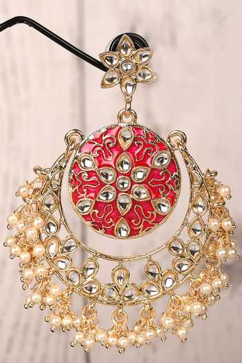 Buy_Nayaab By Aleezeh_Gold Plated Kundans Meenakari Tiered Chandbali_Online_at_Aza_Fashions