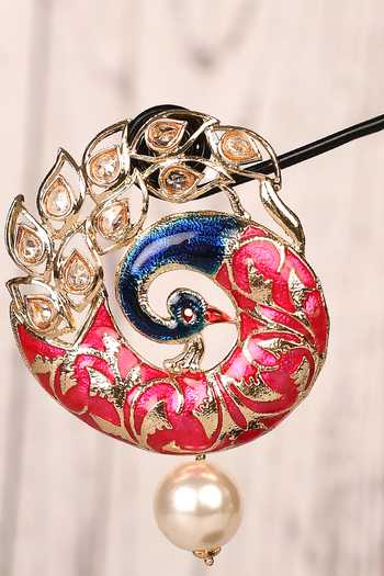 Buy_Nayaab By Aleezeh_Gold Plated Kundan Meenakari Peacock Motif Earrings_Online_at_Aza_Fashions