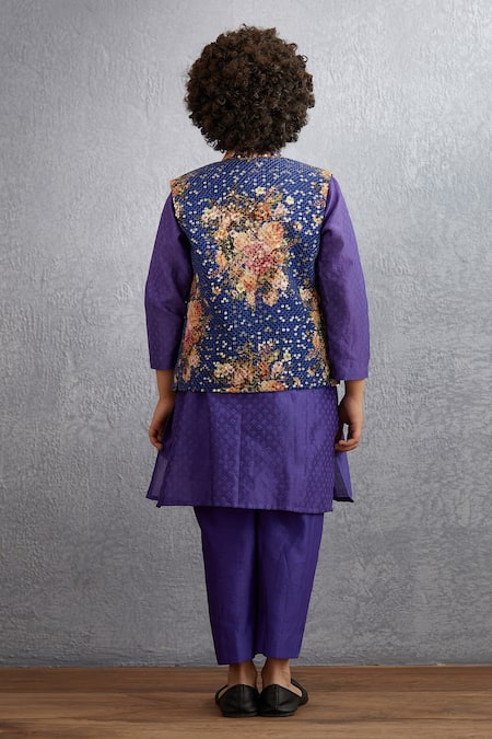 Shop Torani Purple Cotton, Handloom Cotton, Brocade, Chanderi Floral Bundi Kurta Set at Aza Fashions Shop_Torani_Purple Cotton, Handloom Cotton, Brocade, Chanderi Floral Bundi Kurta Set _at_Aza_Fashions
