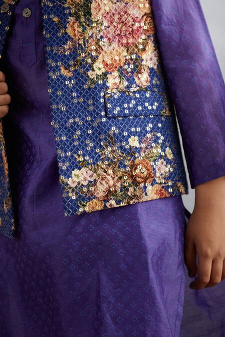 Torani Purple Cotton, Handloom Cotton, Brocade, Chanderi Floral Bundi Kurta Set Online at Aza Fashions Torani_Purple Cotton, Handloom Cotton, Brocade, Chanderi Floral Bundi Kurta Set _Online_at_Aza_Fashions