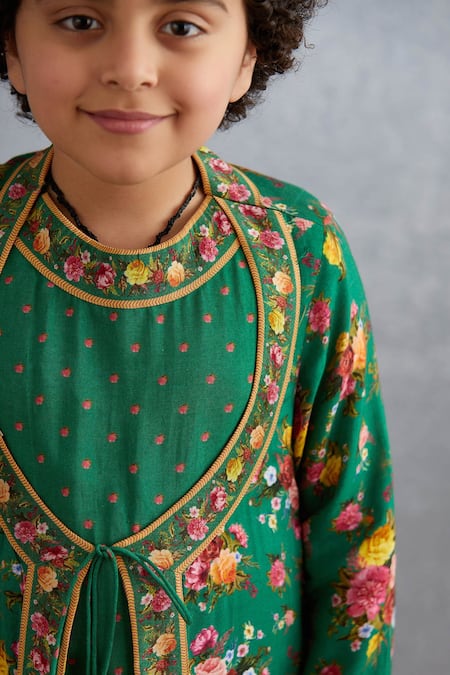 Torani_Green Kurta- Cotton Silk Floral Panna Naaz Set  _Online_at_Aza_Fashions