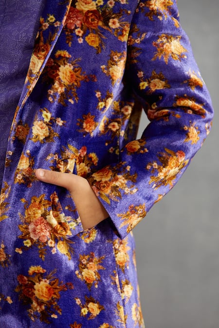 Torani Purple Silk, Velvet, Handloom Cotton, Cotton, Jamuni Kshitij Jacket And Kurta Set Online at Aza Fashions Torani_Purple Silk, Velvet, Handloom Cotton, Cotton, Jamuni Kshitij Jacket And Kurta Set _Online_at_Aza_Fashions