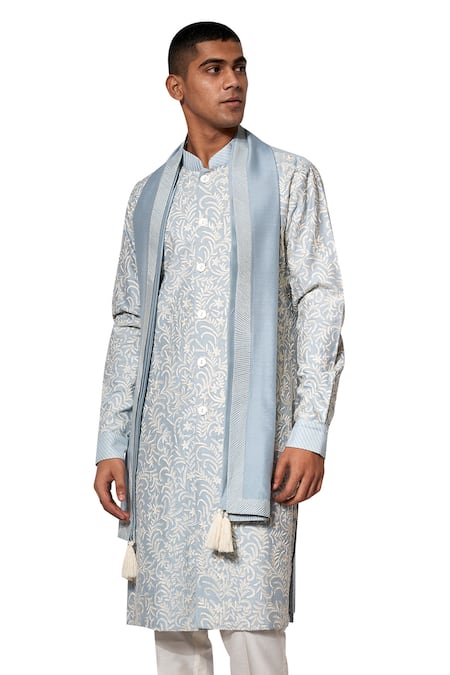 Amaare Blue Cotton Silk Embroidered Kurta Set  