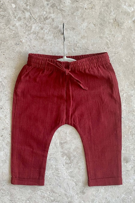 Buy_Khela_Red Maheshwari, Cotton Malkha Elasticated Pant _Online_at_Aza_Fashions
