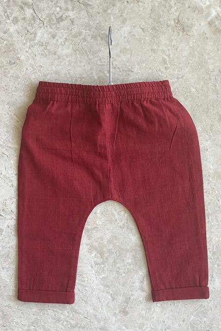 Shop_Khela_Red Maheshwari, Cotton Malkha Elasticated Pant _Online_at_Aza_Fashions